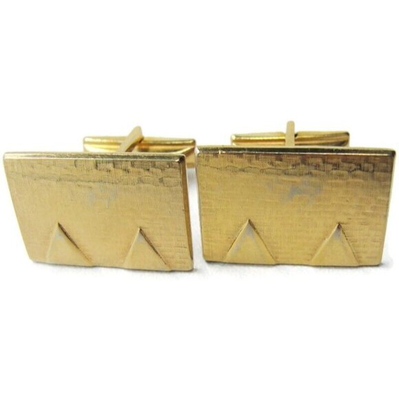 Vintage Cufflinks Brush Texture Rectangle Gold Tone Shirt Accessories Pat No - Picture 2 of 7